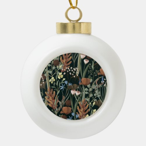 Wild and Dried Flowers Pattern Ceramic Ball Christmas Ornament