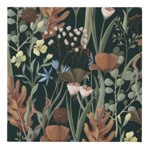 Wild and Dried Flowers Pattern Faux Canvas Print