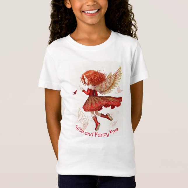 Wild and Fancy Free Red Fairy Whimsical T-Shirt (Front)