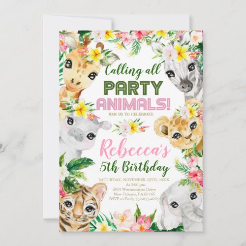 Wild and Five Party Animals Birthday Invitation