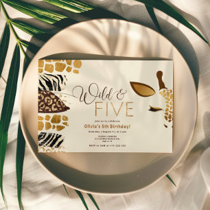 Wild and Five Safari 5th gender neutral birthday Invitation
