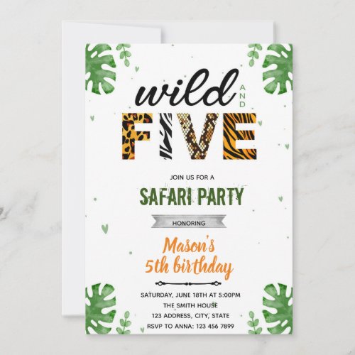 Wild and five safari zoo invitation