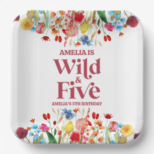 Wild and Five Wildflower 5th Fifth Birthday Party Paper Plates