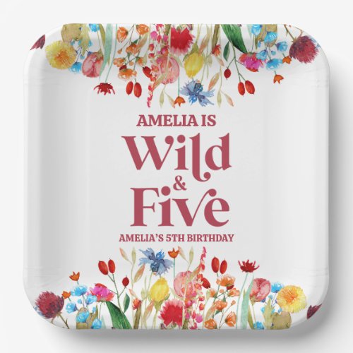 Wild and Five Wildflower 5th Fifth Birthday Party Paper Plates