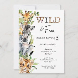 Wild and Free 3rd Birthday Party Invitation