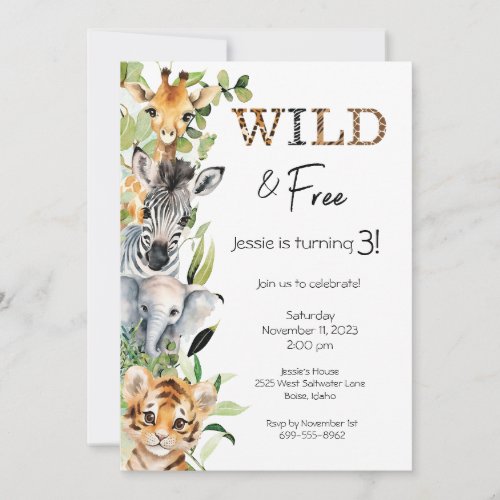 Wild and Free 3rd Birthday Party Invitation