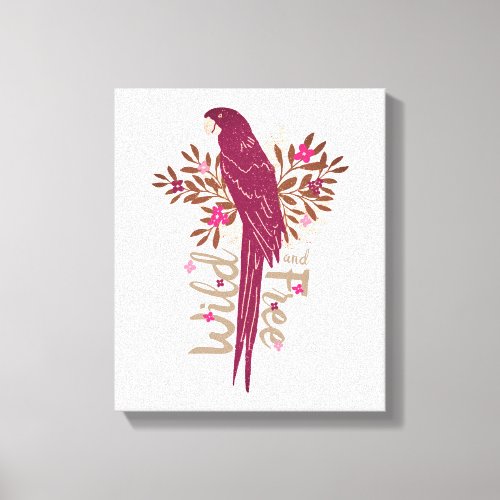 Wild and Free Ara Parrot Tropical Leaves Canvas Print