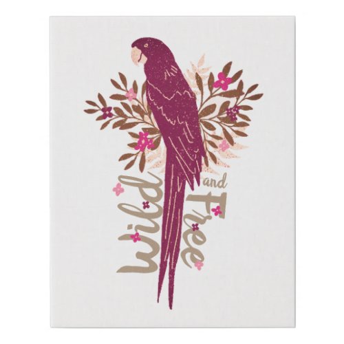 Wild and Free Ara Parrot Tropical Leaves Faux Canvas Print