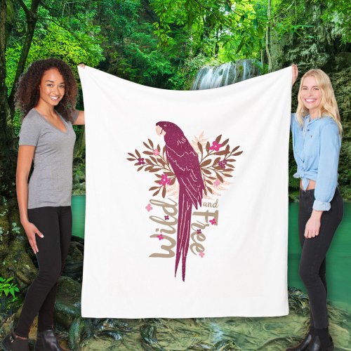 Wild and Free Ara Parrot Tropical Leaves Fleece Blanket