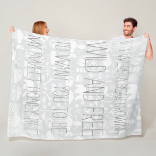 Wild and Free Bear Bee Deer Owl Pattern Fleece Blanket