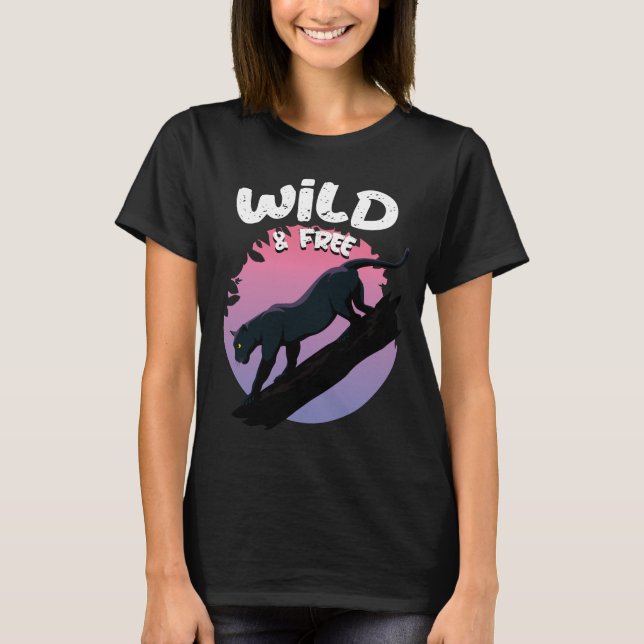 Wild and Free Black Panther jungle animal T-Shirt (Front)