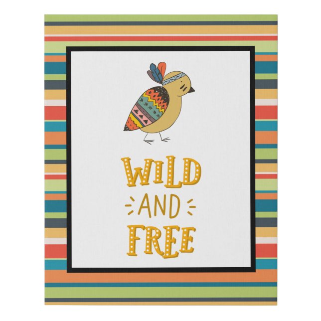 Wild and Free Boho Bird Nursery Art Faux Canvas Print (Front)