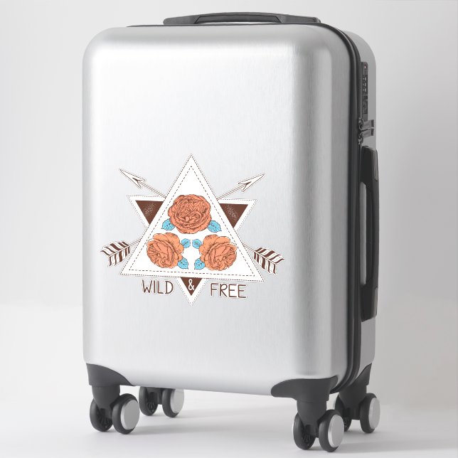 Wild and Free Boho Roses Vinyl Sticker (Suitcase)