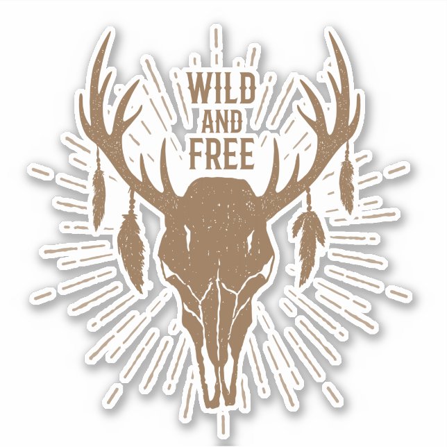 Wild and Free Boho Skull Sticker (Front)