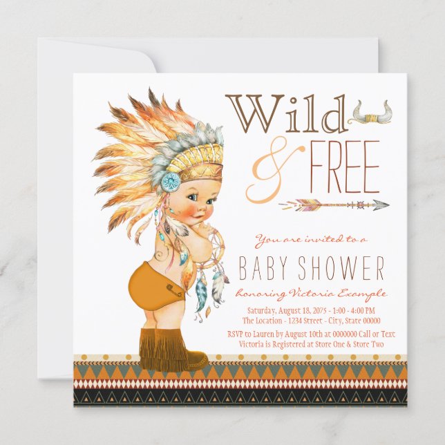 Wild and Free Boys Tribal Baby Shower Invitation (Front)