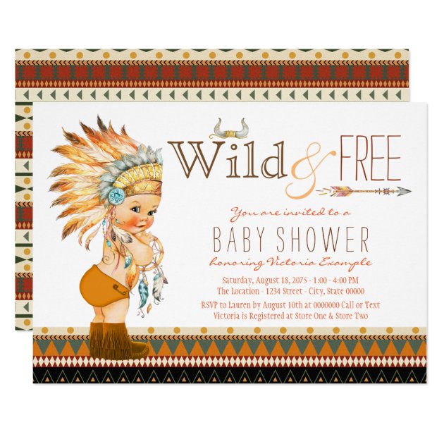 Wild And Free Boys Tribal Boho Baby Shower Invitation