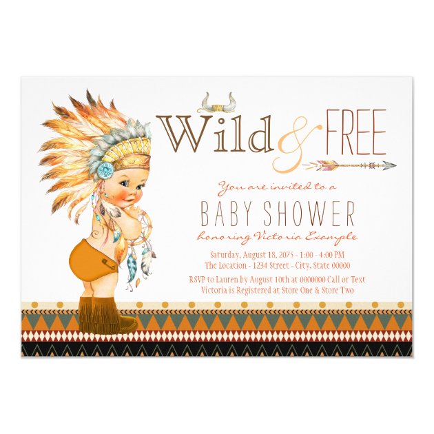 Wild And Free Boys Tribal Boho Baby Shower Invitation