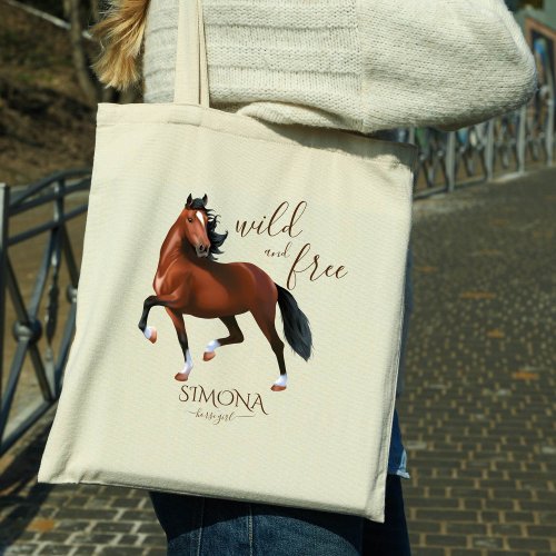 Wild and free brown hackney horse girls party gift tote bag