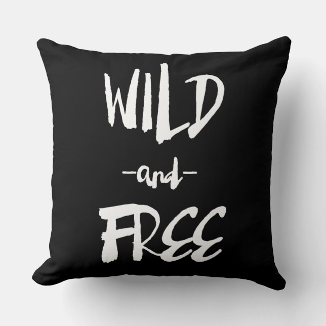 Wild and Free Brush Calligraphy Black Throw Pillow (Front)