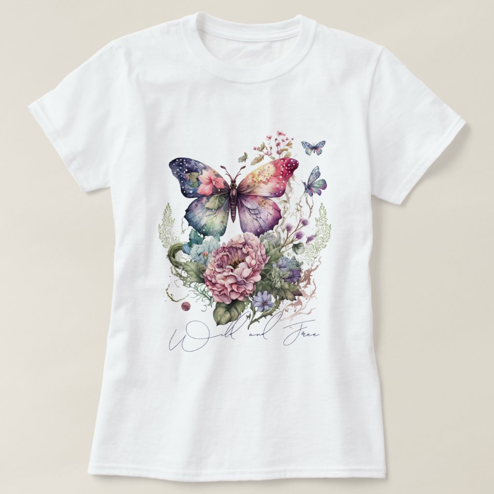 Wild And Free Butterfly Floral Wild Flowers Personalized T-Shirt