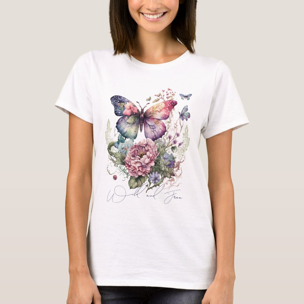 Wild And Free Butterfly Floral Wild Flowers Personalized T-Shirt