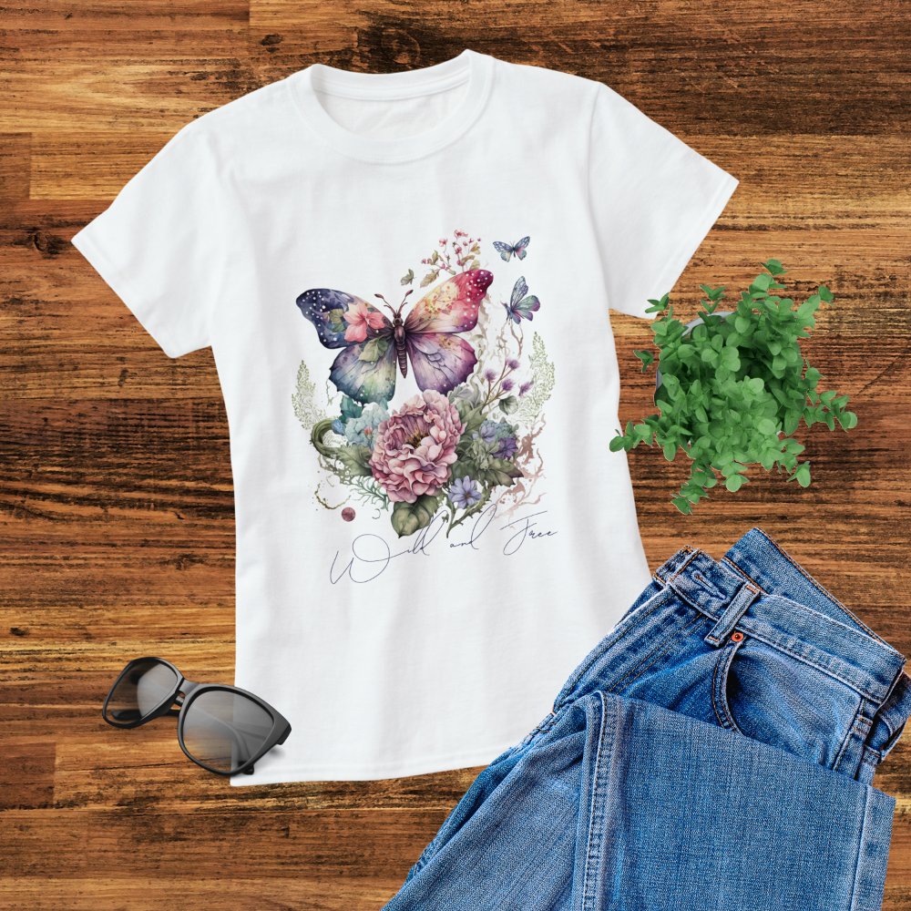 Discover Wild And Free Butterfly Floral Wild Flowers Personalized T-Shirt