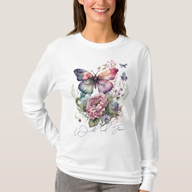 Wild And Free Butterfly Floral Wild Flowers T-Shirt (Front)