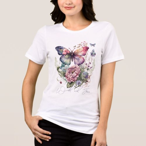 Wild And Free Butterfly Floral Wild Flowers Tri_Blend Shirt