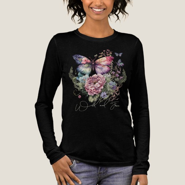 Wild And Free Butterfly Floral Wild Flowers Tri-Blend Shirt (Front)