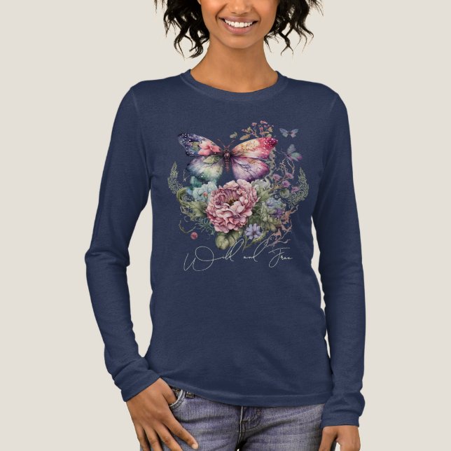 Wild And Free Butterfly Floral Wild Flowers Tri-Blend Shirt (Front)