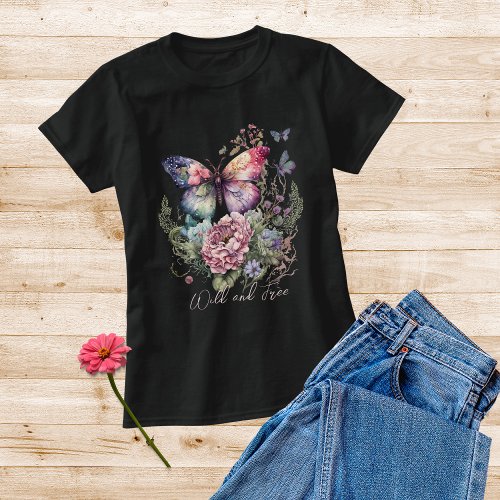 Wild And Free Butterfly Floral Wild Flowers Tri_Blend Shirt