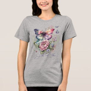 Wild And Free Butterfly Floral Wild Flowers Tri-Blend Shirt