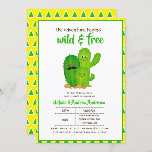 Wild and Free Cactus Family Modern Yellow Green Invitation
