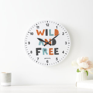 Wild and Free Doodle Letters Large Clock