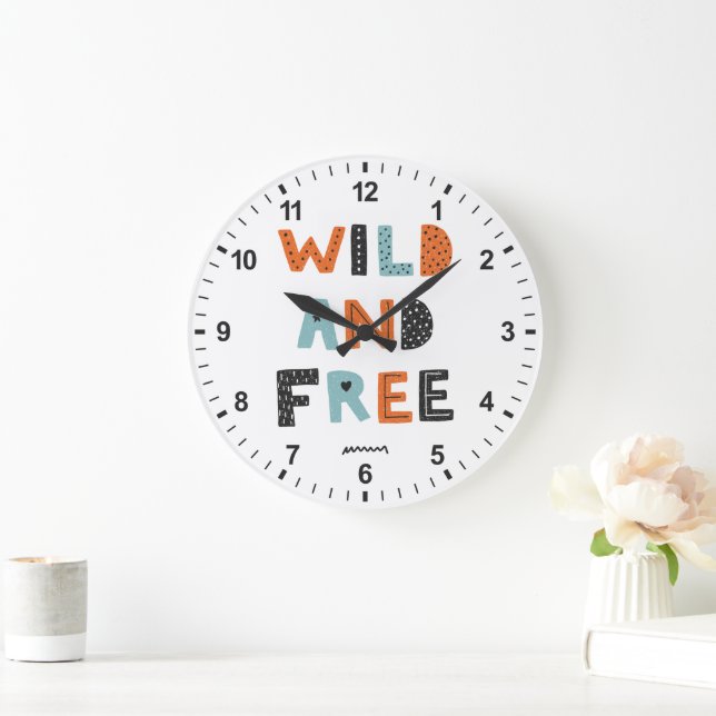 Wild and Free | Doodle Letters Large Clock (Home)