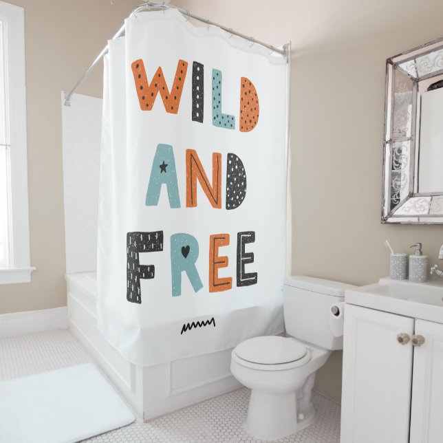 Wild and Free | Doodle Letters Shower Curtain (In Situ)