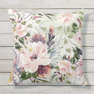 Wild and Free Floral Watercolor Art Pillow 20x20