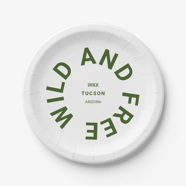 Wild And Free Forest Green Camping Theme Paper Plates (Front)