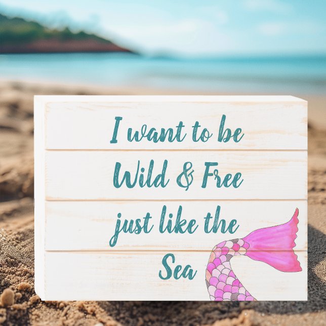 Wild and Free Mermaid Tail Rustic Beach Wooden Box Sign (Creator Uploaded)