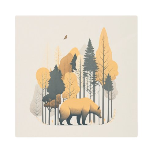 Wild and free nature scene with a bear metal print