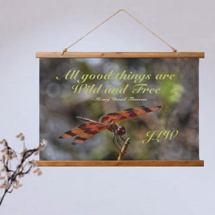 Wild and Free Quote Dragonfly Photographic Nature Hanging Tapestry