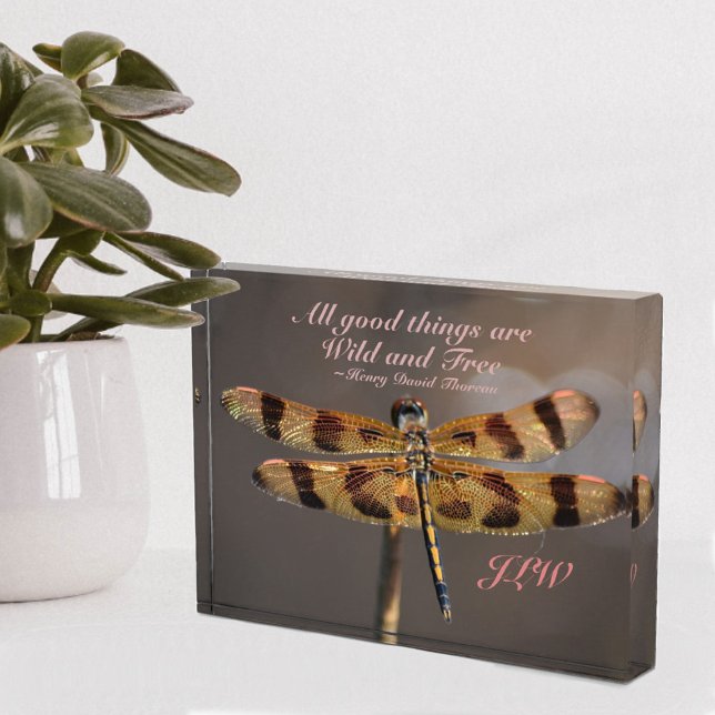 Wild and Free Quote Golden Dragonfly Photo Block (Creator Uploaded)