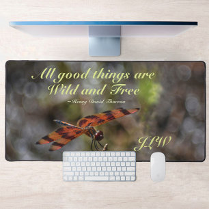 Wild and Free Quote Golden Dragonfly Photographic Desk Mat