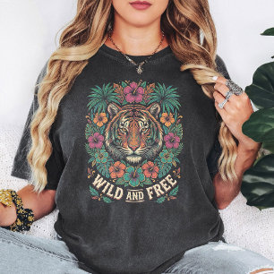 Wild And Free Tropical Tiger Floral Art T-Shirt
