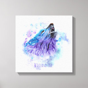 Wild and Free Watercolor Wolf - Mixed Media Canvas Print