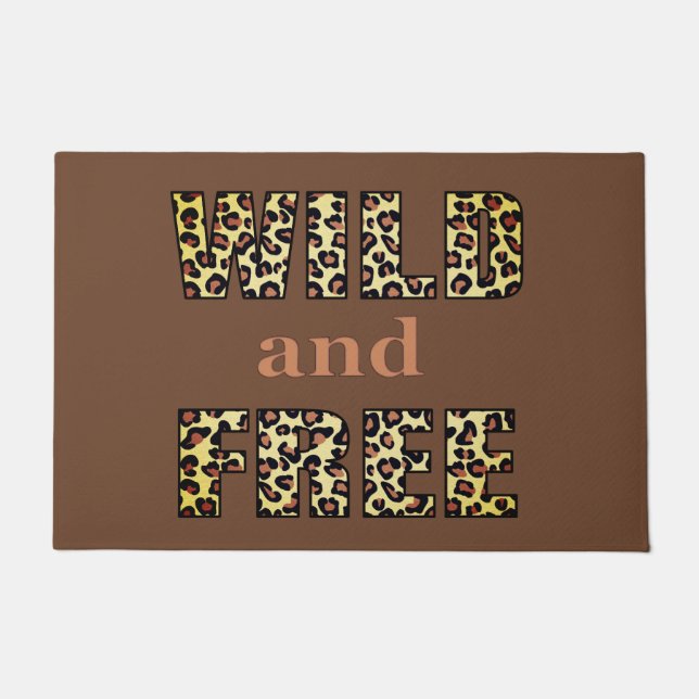 Wild and Free Word Art in a Leopard Pattern  Doormat (Front)