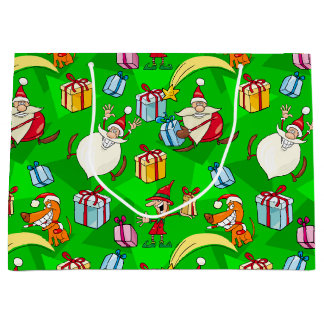 Wild and Fun Santa & Elf Christmas Large Gift Bag