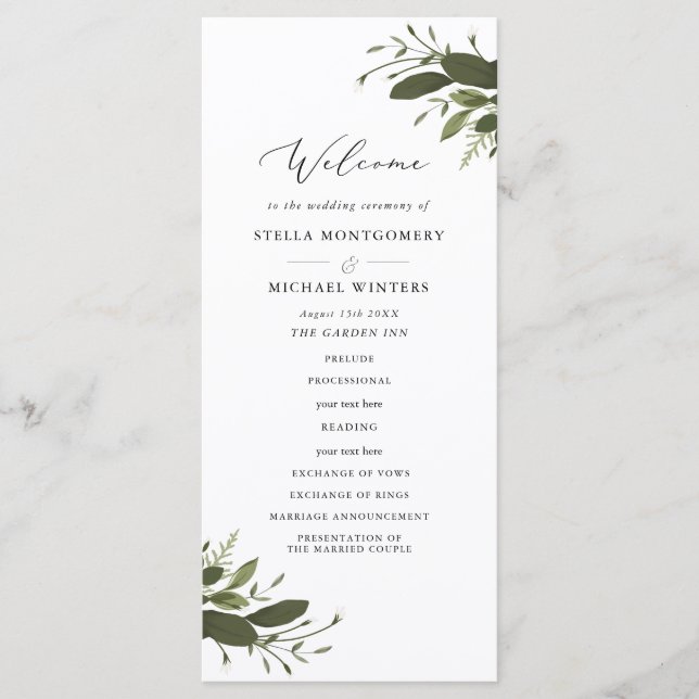 Wild and Green Wedding Program (Front)