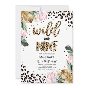 Wild And Nine Leopard Print 9th Birthday Party Invitation