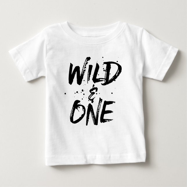 Wild And One Black Brushed Lettering Baby T-Shirt (Front)